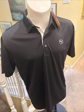 Puma Black Men's Short-Sleeve Golf Polo with Logo
